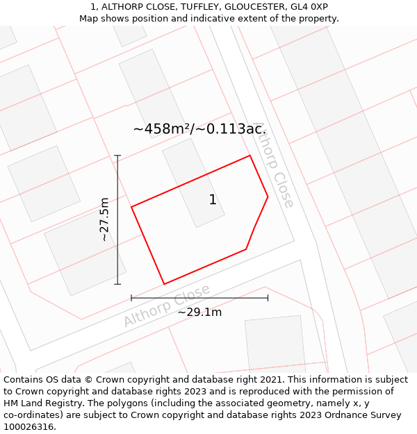 1, ALTHORP CLOSE, TUFFLEY, GLOUCESTER, GL4 0XP: Plot and title map