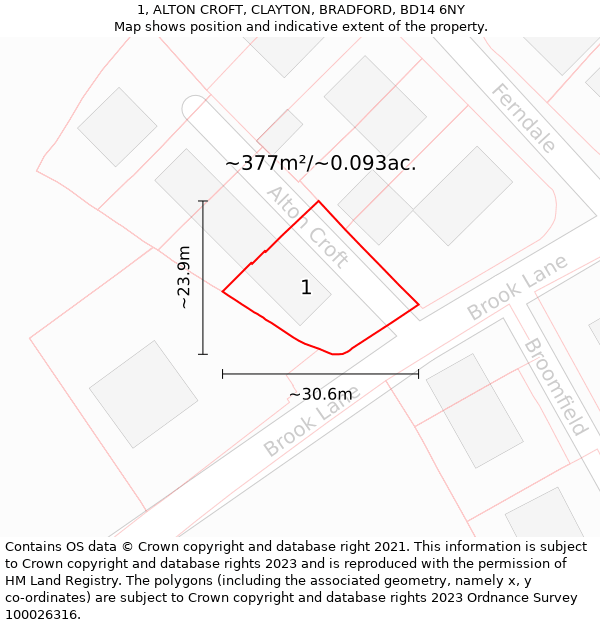 1, ALTON CROFT, CLAYTON, BRADFORD, BD14 6NY: Plot and title map