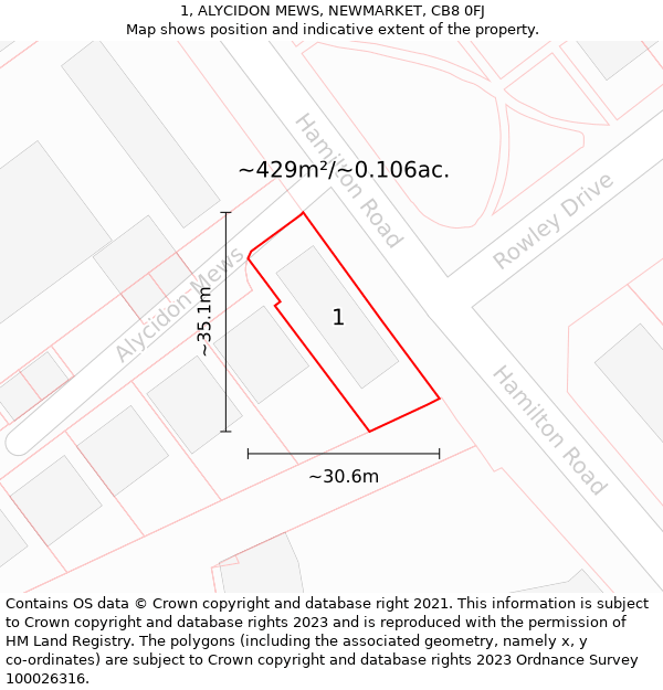 1, ALYCIDON MEWS, NEWMARKET, CB8 0FJ: Plot and title map