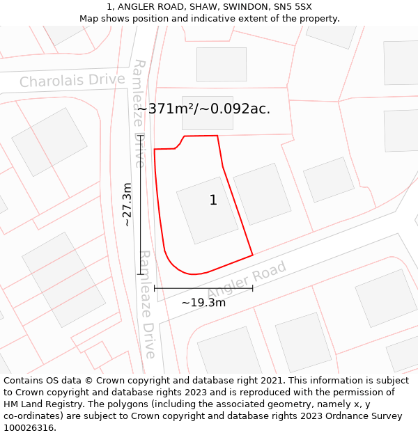 1, ANGLER ROAD, SHAW, SWINDON, SN5 5SX: Plot and title map