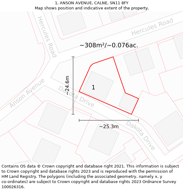 1, ANSON AVENUE, CALNE, SN11 8FY: Plot and title map
