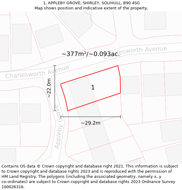 1, APPLEBY GROVE, SHIRLEY, SOLIHULL, B90 4SG: Plot and title map