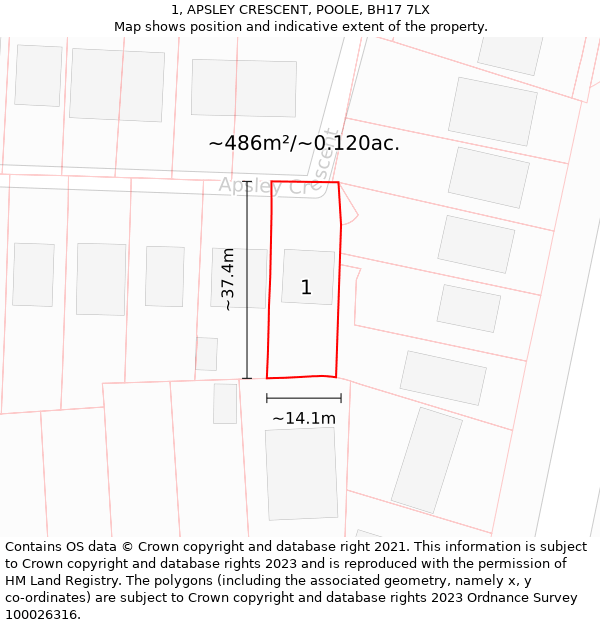1, APSLEY CRESCENT, POOLE, BH17 7LX: Plot and title map