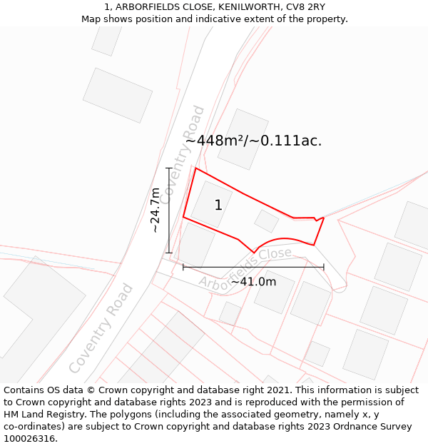 1, ARBORFIELDS CLOSE, KENILWORTH, CV8 2RY: Plot and title map