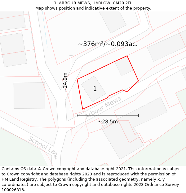 1, ARBOUR MEWS, HARLOW, CM20 2FL: Plot and title map