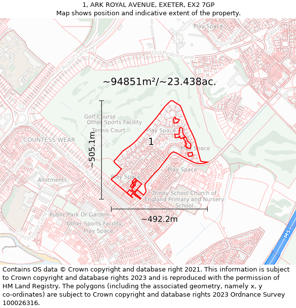1, ARK ROYAL AVENUE, EXETER, EX2 7GP: Plot and title map