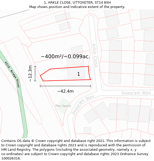 1, ARKLE CLOSE, UTTOXETER, ST14 8XH: Plot and title map