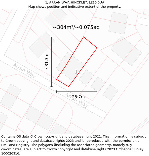 1, ARRAN WAY, HINCKLEY, LE10 0UA: Plot and title map