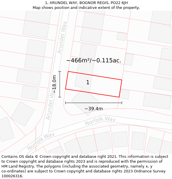 1, ARUNDEL WAY, BOGNOR REGIS, PO22 6JH: Plot and title map