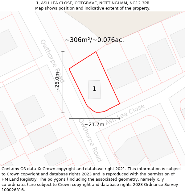 1, ASH LEA CLOSE, COTGRAVE, NOTTINGHAM, NG12 3PR: Plot and title map