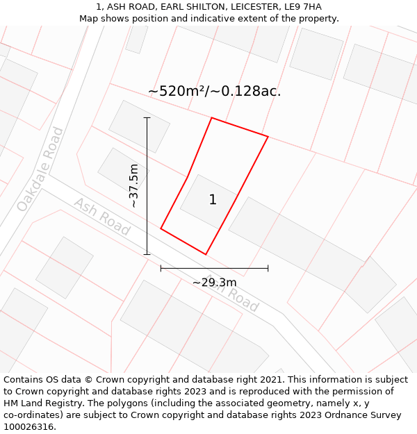 1, ASH ROAD, EARL SHILTON, LEICESTER, LE9 7HA: Plot and title map