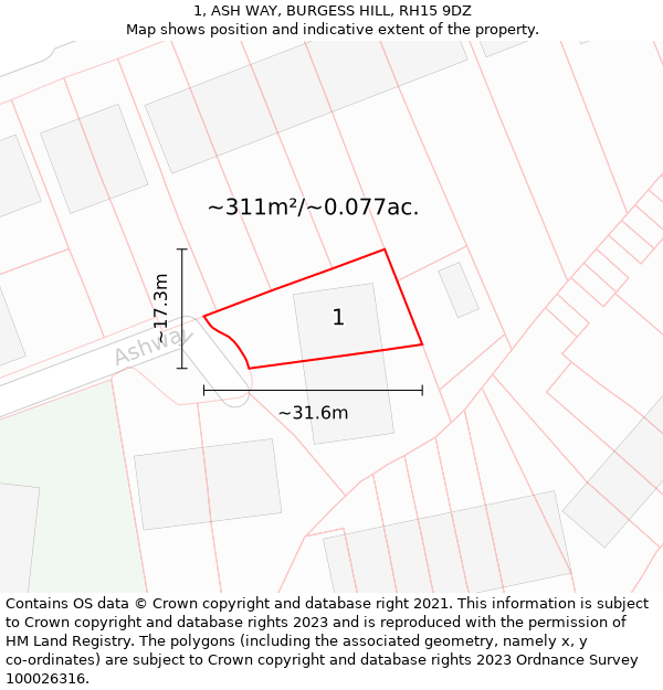 1, ASH WAY, BURGESS HILL, RH15 9DZ: Plot and title map