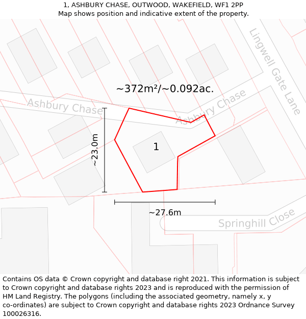 1, ASHBURY CHASE, OUTWOOD, WAKEFIELD, WF1 2PP: Plot and title map