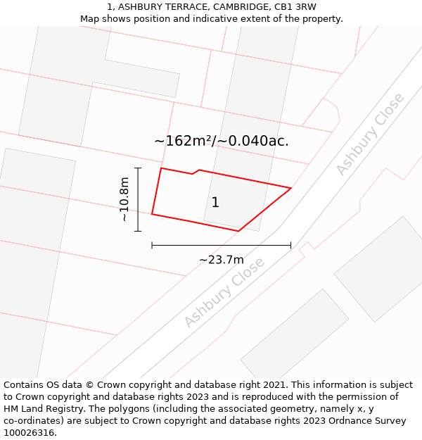 1, ASHBURY TERRACE, CAMBRIDGE, CB1 3RW: Plot and title map