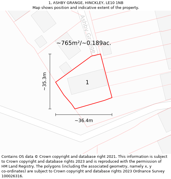 1, ASHBY GRANGE, HINCKLEY, LE10 1NB: Plot and title map