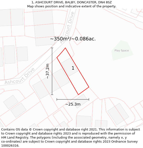 1, ASHCOURT DRIVE, BALBY, DONCASTER, DN4 8SZ: Plot and title map