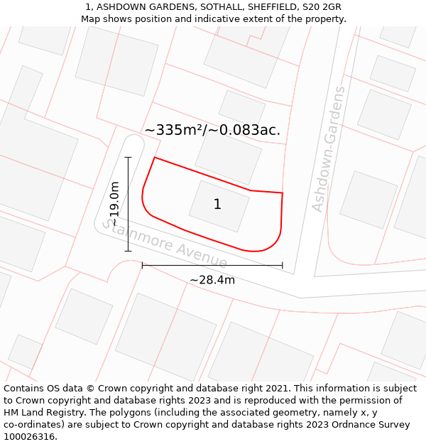 1, ASHDOWN GARDENS, SOTHALL, SHEFFIELD, S20 2GR: Plot and title map