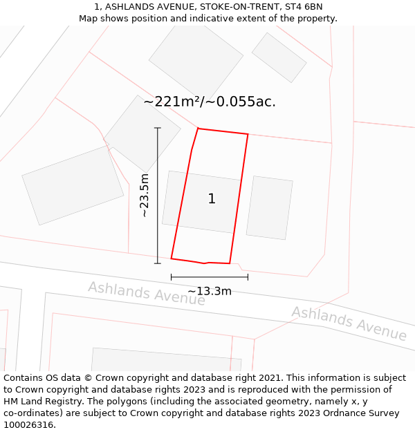 1, ASHLANDS AVENUE, STOKE-ON-TRENT, ST4 6BN: Plot and title map