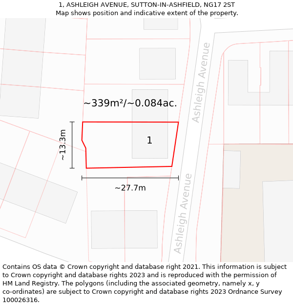 1, ASHLEIGH AVENUE, SUTTON-IN-ASHFIELD, NG17 2ST: Plot and title map