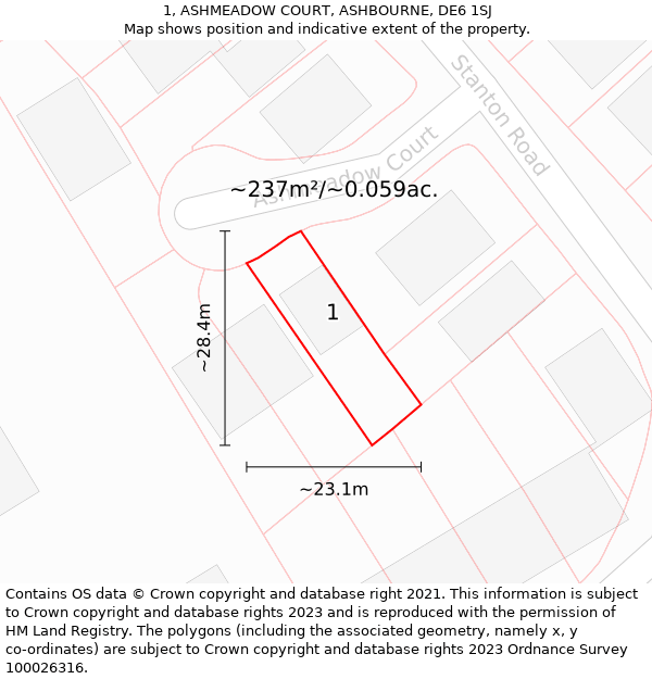 1, ASHMEADOW COURT, ASHBOURNE, DE6 1SJ: Plot and title map