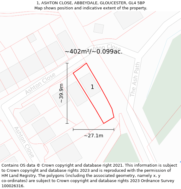 1, ASHTON CLOSE, ABBEYDALE, GLOUCESTER, GL4 5BP: Plot and title map