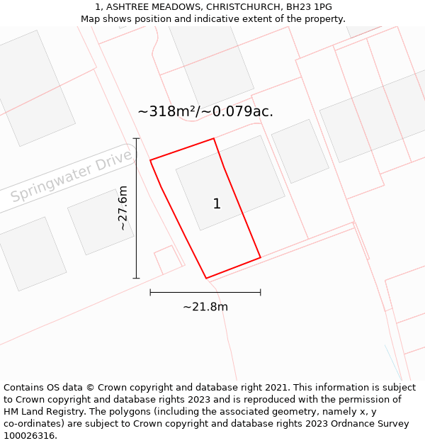 1, ASHTREE MEADOWS, CHRISTCHURCH, BH23 1PG: Plot and title map