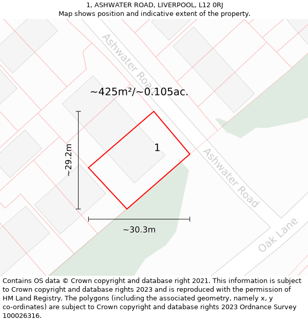 1, ASHWATER ROAD, LIVERPOOL, L12 0RJ: Plot and title map