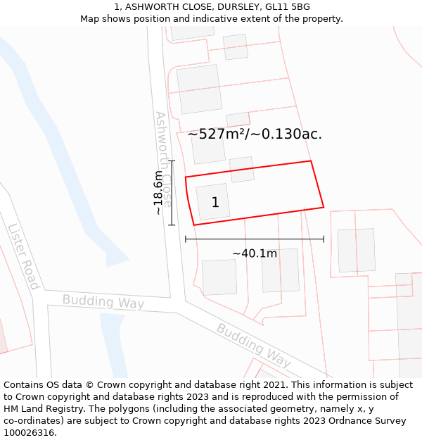 1, ASHWORTH CLOSE, DURSLEY, GL11 5BG: Plot and title map