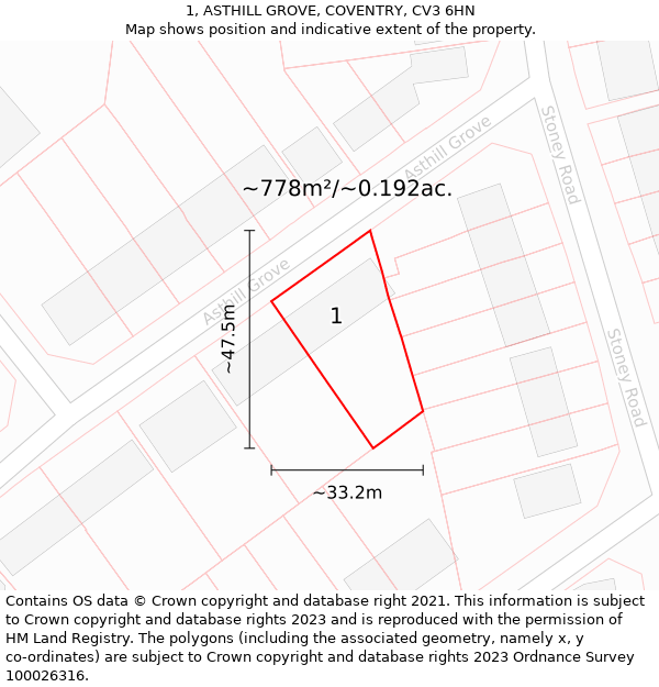 1, ASTHILL GROVE, COVENTRY, CV3 6HN: Plot and title map