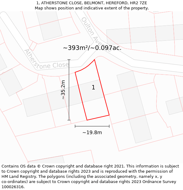 1, ATHERSTONE CLOSE, BELMONT, HEREFORD, HR2 7ZE: Plot and title map