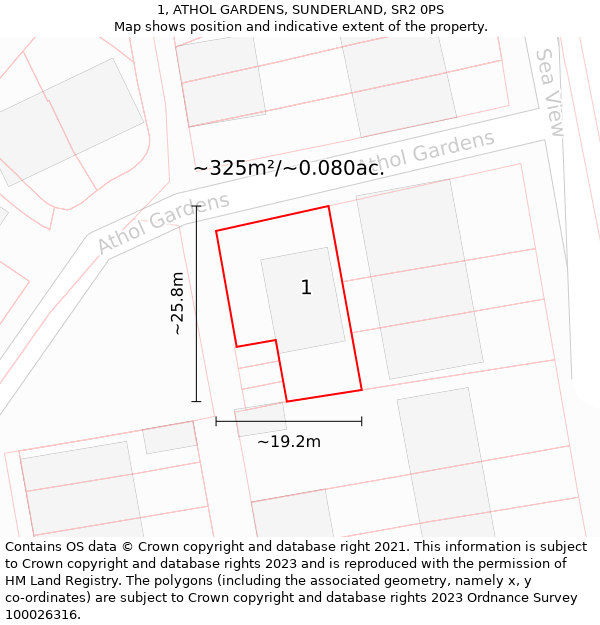 1, ATHOL GARDENS, SUNDERLAND, SR2 0PS: Plot and title map