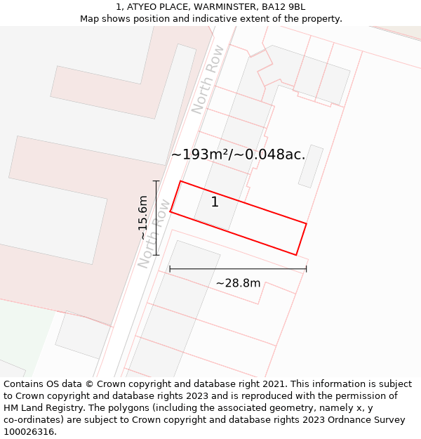 1, ATYEO PLACE, WARMINSTER, BA12 9BL: Plot and title map