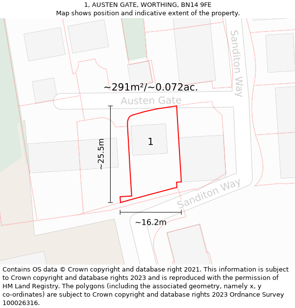 1, AUSTEN GATE, WORTHING, BN14 9FE: Plot and title map