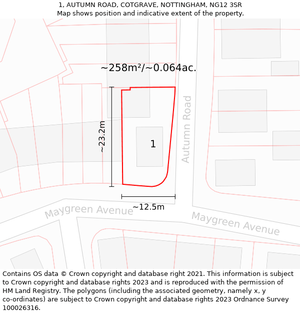 1, AUTUMN ROAD, COTGRAVE, NOTTINGHAM, NG12 3SR: Plot and title map