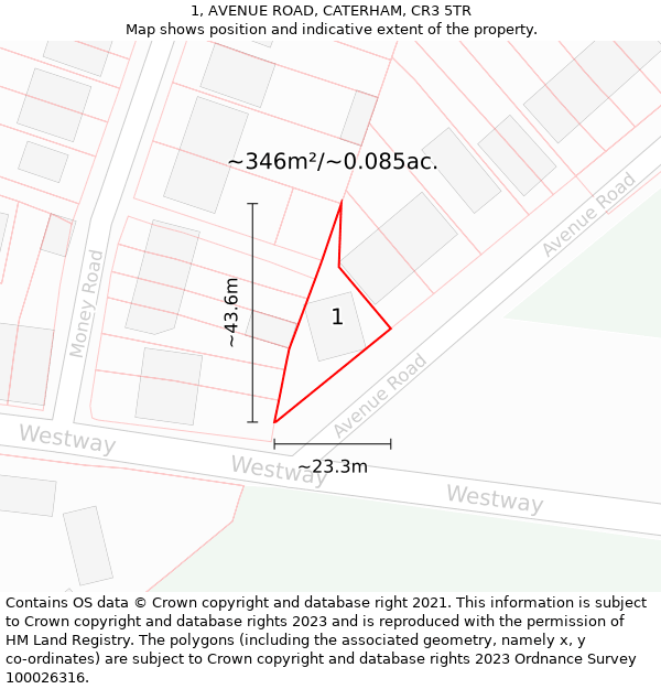 1, AVENUE ROAD, CATERHAM, CR3 5TR: Plot and title map