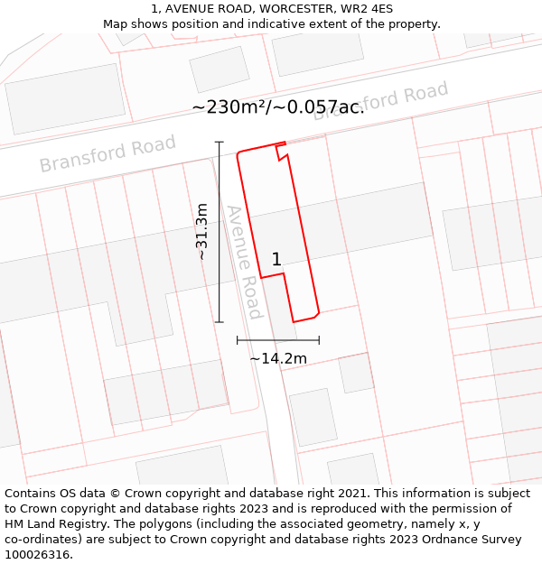 1, AVENUE ROAD, WORCESTER, WR2 4ES: Plot and title map
