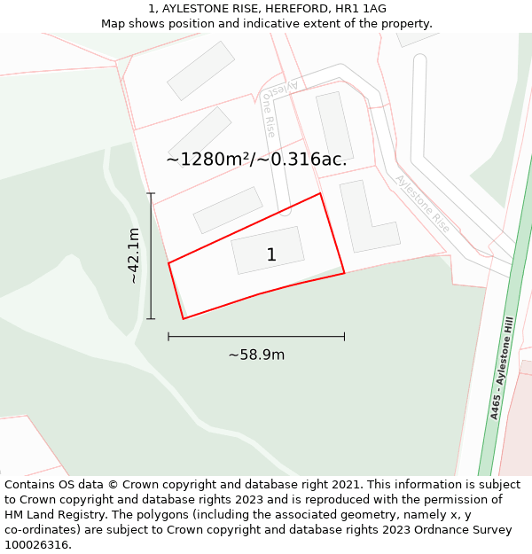 1, AYLESTONE RISE, HEREFORD, HR1 1AG: Plot and title map
