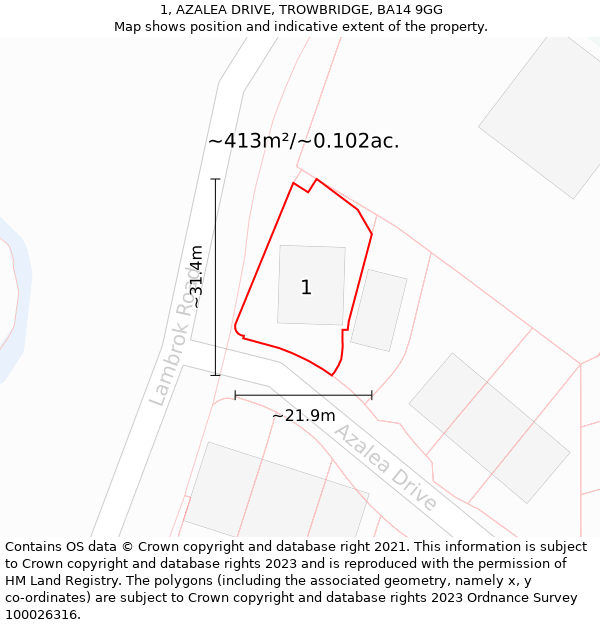 1, AZALEA DRIVE, TROWBRIDGE, BA14 9GG: Plot and title map