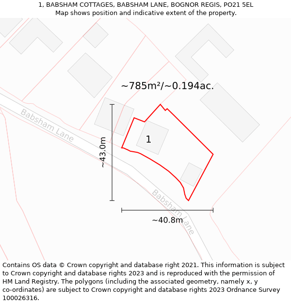 1, BABSHAM COTTAGES, BABSHAM LANE, BOGNOR REGIS, PO21 5EL: Plot and title map