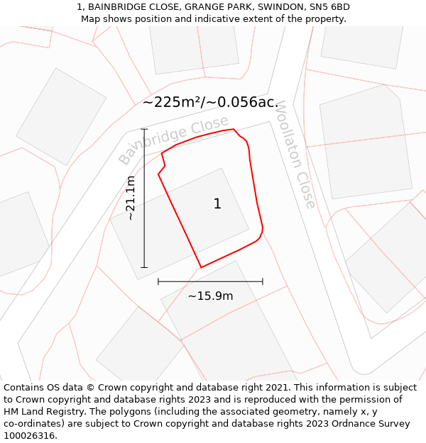 1, BAINBRIDGE CLOSE, GRANGE PARK, SWINDON, SN5 6BD: Plot and title map