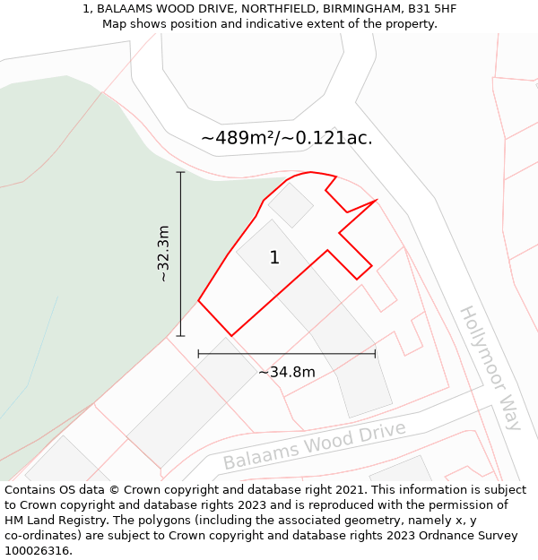 1, BALAAMS WOOD DRIVE, NORTHFIELD, BIRMINGHAM, B31 5HF: Plot and title map