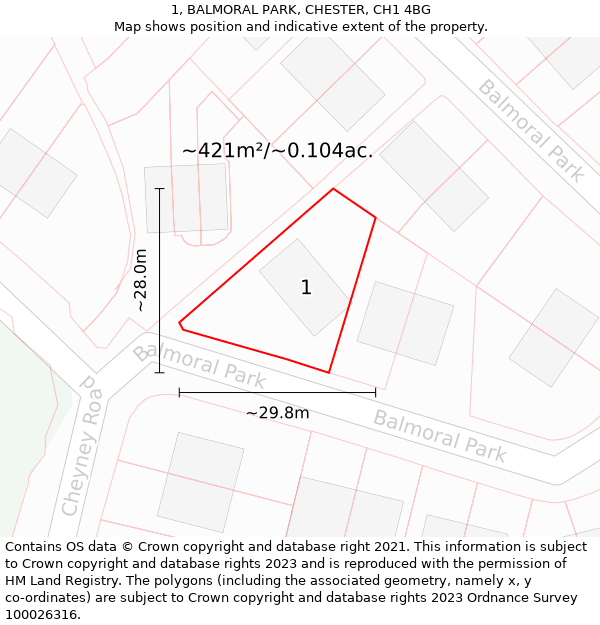 1, BALMORAL PARK, CHESTER, CH1 4BG: Plot and title map