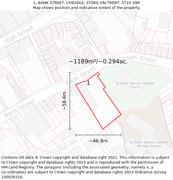 1, BANK STREET, CHEADLE, STOKE-ON-TRENT, ST10 1NR: Plot and title map