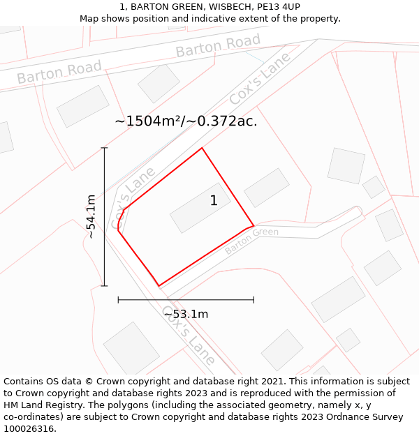 1, BARTON GREEN, WISBECH, PE13 4UP: Plot and title map