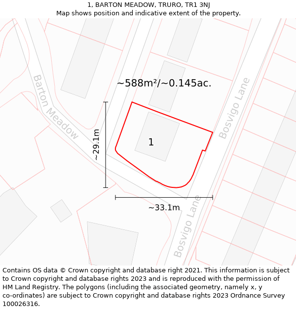 1, BARTON MEADOW, TRURO, TR1 3NJ: Plot and title map