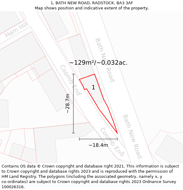 1, BATH NEW ROAD, RADSTOCK, BA3 3AF: Plot and title map