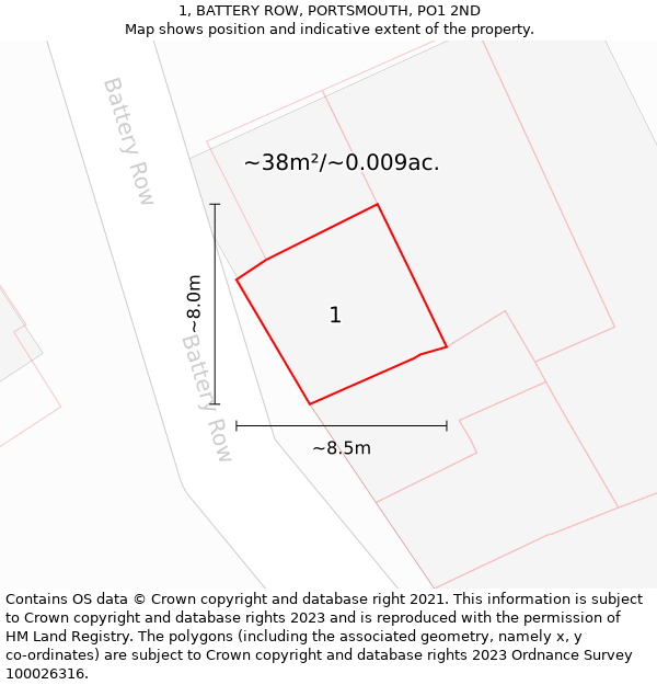 1, BATTERY ROW, PORTSMOUTH, PO1 2ND: Plot and title map