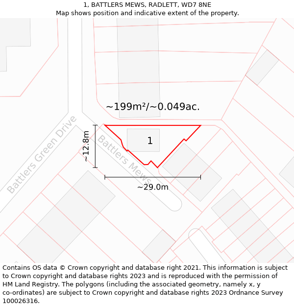 1, BATTLERS MEWS, RADLETT, WD7 8NE: Plot and title map