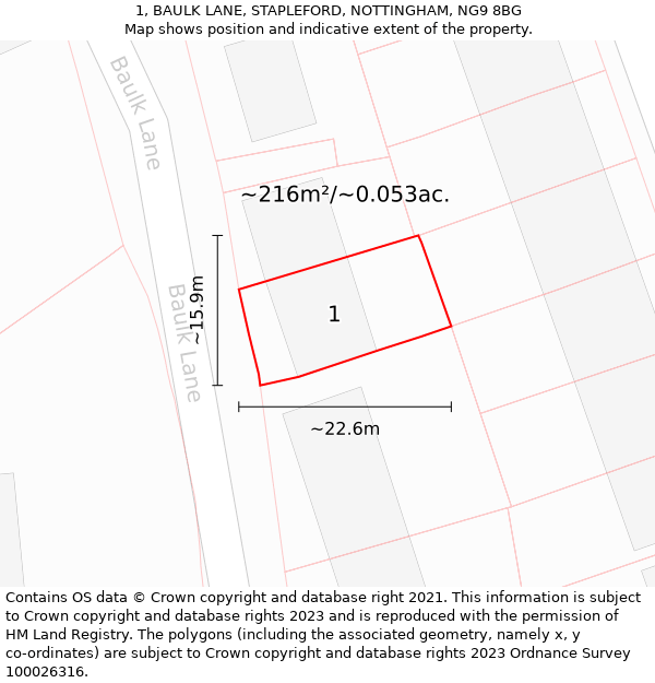 1, BAULK LANE, STAPLEFORD, NOTTINGHAM, NG9 8BG: Plot and title map