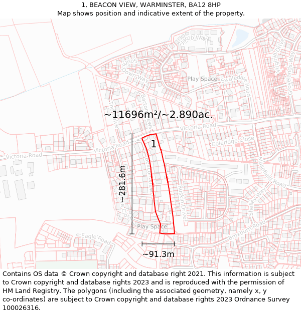 1, BEACON VIEW, WARMINSTER, BA12 8HP: Plot and title map